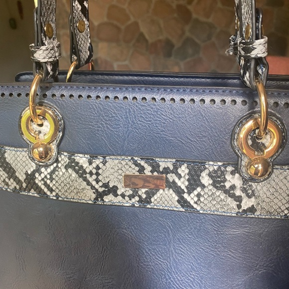 New condition Navy Blue purse with faux snakeskin accents. - Picture 6 of 8
